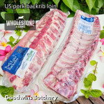 Pork baikut iga import US Berkshire WholeStone Nebraska BACKRIB LOIN 12-13ribs back rib frozen +/- 1.3 kg/slab dimension 45x14cm 18x5" (price/kg)